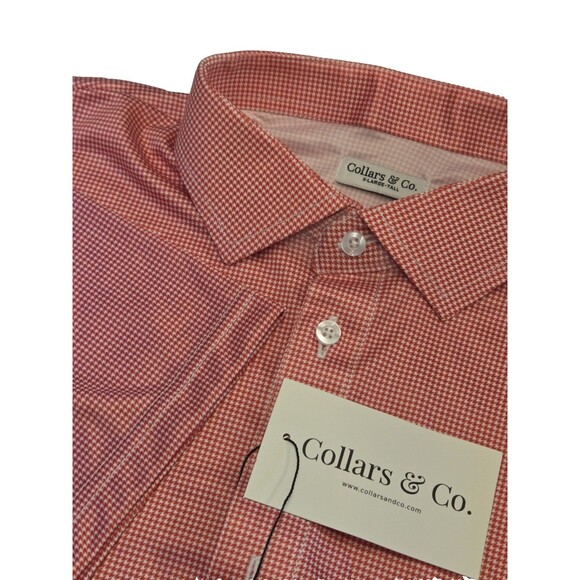 NWT Collars & Co XL-Tall Red Houndstooth Dress Collar Performance Shirt - Picture 1 of 7